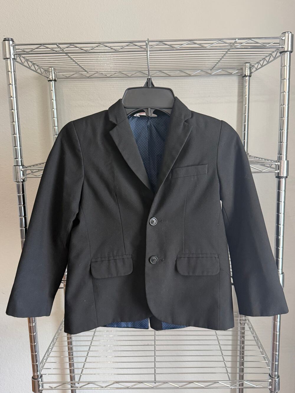 Cat & Jack Boys' Size 5 Black Suit Blazer Jacket Navy Polka Dot Lining